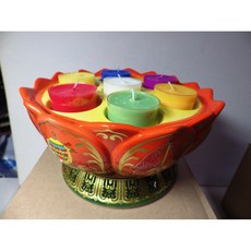 藏式陶瓷八吉祥七彩蓮花燈座(上盤直徑18.5高9.5公分底座14.5公分) - 居家裝飾，增添祥和氛圍, 詳見包裝