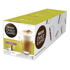 NESCAFE 雀巢咖啡 Dolce Gusto 多趣酷思 烘焙研磨卡布奇諾纖姿咖啡膠囊 8顆+無麩質脫脂速溶奶粉膠囊 8顆組, 3個, 161g