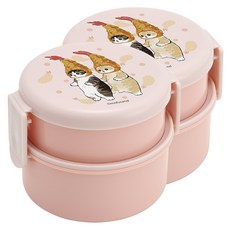 Skater 貓福珊迪雙層圓形便當盒附叉子, 2個, 粉色