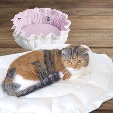 Onekosama 貓狗專用雙面馬卡龍靠墊 附贈袋子, 1個, 粉色+白色