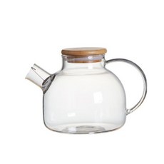 日式耐熱玻璃水壺茶壺 - 大容量竹蓋不鏽鋼過濾透明果汁壺, 透明, 1個, 小號-1000ml