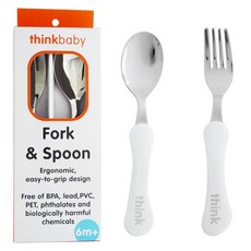 thinkbaby 幼兒湯匙叉子組 6個月以上, 1個, 白色