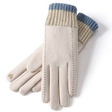 SMT 女款冬天滑雪保暖德絨手套 防風防寒機車手套 防滑觸控騎車手套, 米色