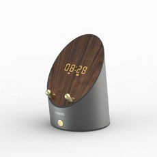 開物KAWOO靈犀感應喇叭 復古木紋迷你小喇叭 聖誕禮物 可顯示時間, 深空灰,木紋