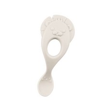 韓國MOTHER-K 鉑金矽膠學習湯匙 獅子/狐狸款(4m )，柔軟矽膠材質，寶寶自主進食好幫手, 獅子白