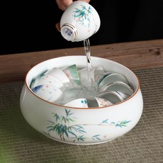 太原茶莊 陶瓷手繪釉下彩茶洗 茶道缸 筆洗 21cm寬 1800ml大容量 雅緻茶具