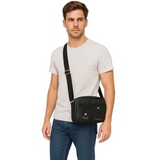 CROSS 頂級小牛皮肩背包斜背包 羅根系列 男士時尚斜挎包 單肩包, 黑色