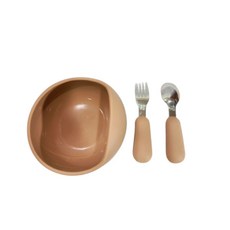 兒童多色矽膠學習碗 3件組, 1세트, 可可棕