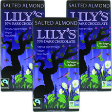 LILY'S 70% 黑巧克力咸杏仁無麩質, 3盒, 80g