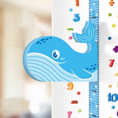 3D立體萌趣動物身高尺音樂牆貼, 鯨魚