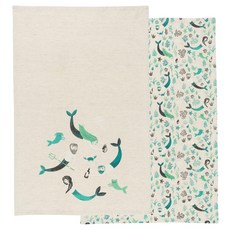 Danica Studio 亞麻混紡洗碗巾 2 件套廚房十字架, 1個, 海法術