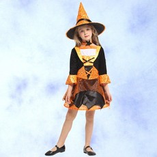 瘋狂派對 萬聖節兒童變裝服 - 魔幻橘黑女巫裝 (台灣現貨)