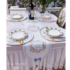 玫瑰花環蕾絲桌旗 高質感 耶誕節必備 防水防油污 歐式田園風餐桌裝飾, 詳見包裝