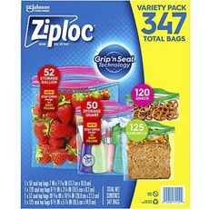 Ziploc 密封頂部袋抓握和密封技術多種包裝, 1組, 347入, 大 26.8*27.3cm+中 12.7*18.8cm+小 16.5*14.9cm+迷你 16.5*8.2cm