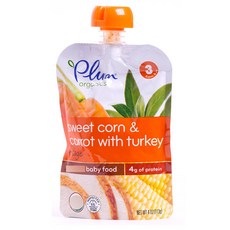 Plum organics 兒童果泥, 甜玉米胡蘿蔔火雞口味, 99g, 1包