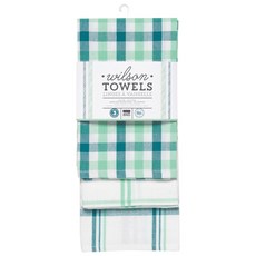 now DESIGNS 格紋印花棉質廚房毛巾, 3片, 翡翠孔雀綠