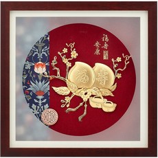 開運陶源雅鑑鑫品 典雅系列-福壽安康 壽桃純金箔畫 30x30cm - 吉祥開運，增添居家藝術氣息, 詳見包裝