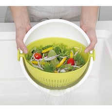 【小久保工業所】日本製造 雙層旋轉瀝水籃-輕鬆瀝水，保持食材新鮮, 白綠, 2個