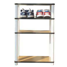 優米設計 台灣製 簡約多層木板鞋架, 白柱黑邊,四層