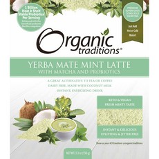 Organic traditions Yerba Mate 薄荷拿鐵抹茶和益生菌, 1個, 150克