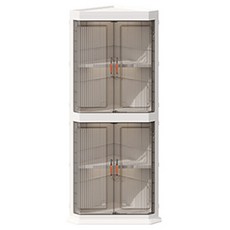 【isona】二層磁吸雙門轉角櫃 牆角收納架 透明可視角落三角櫃 可折疊(置物架 腳櫃 收納櫃 收納架), 透明, 1箱