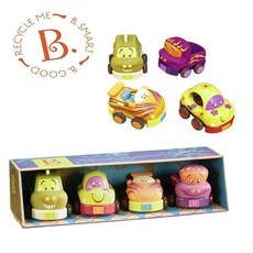 【美國媽咪】美國 B Toys 寶寶迴力車 4台一組 軟質玩具 玩具車 安全玩具 轎車 卡車 賽車 造型車 迴力車, 詳見包裝
