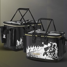 彩繪加厚ASA魚箱 多功能釣魚桶 活魚桶 釣魚箱 裝魚箱 釣魚水箱 釣桶魚包 水桶 活餌箱, 黑色彩繪(無隔層配件盒)