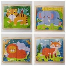 木製四面拼圖 兒童益智玩具 早教啟蒙 動物圖案 拼圖玩具, 多種顏色
