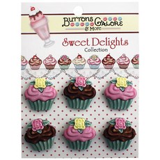 buttons galore&more 甜蜜喜悅 3D 鈕扣, 6入, Gourmet Cupcakes