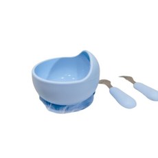 兒童多色矽膠學習碗 3件組, 1세트, 夕霧藍