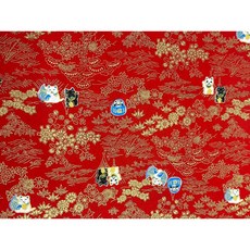 上巧手創 燙金招財貓棉布 手作拼布材料 紅底金箔吉祥圖案, 紅底燙金1尺, 詳見包裝
