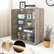 Akira MIT寬80公分多功能收納展示櫃BO106 置物櫃 收納櫃 模型櫃 公仔櫃 玻璃櫃 玄關櫃, 灰橡木紋+櫃腳+LED燈