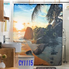 BO雜貨 海景沙灘椰樹浴簾
