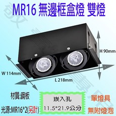 無邊框盒燈 雙燈 崁燈 方形 可調角度 LED 黑色, 1個