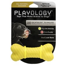PLAYOLOGY 寵物狗用雞肉味雙層骨頭玩具 M號 6.8~15.9kg, 1個, 黃色的