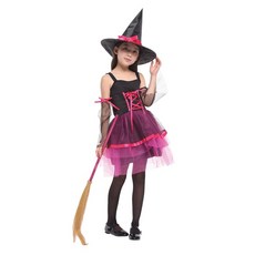 瘋狂派對 萬聖節服裝 萬聖節巫婆裝 變裝派對 巫婆服裝.女巫服裝.兒童變裝服-玫紅網紗女巫