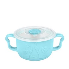 寶啦baola 304不鏽鋼兒童碗 雙層隔熱防燙碗 附蓋幼稚園餐具, 晴空藍