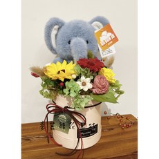 愛麗絲花園坊畢業花束畢業禮物：乾燥花/永生花花筒大象玩偶，閨蜜/喬遷/開幕/謝師禮, 藍色