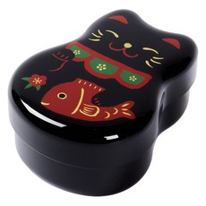 HAKOYA 招財貓雙層便當盒 14.8*11*6.8cm, 1個, 黑色