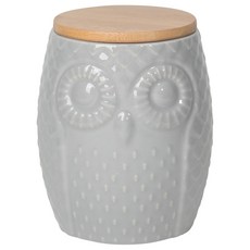 now DESIGNS 貓頭鷹造型收納罐 灰色, 1個