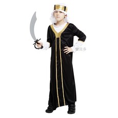 寶貝多 萬聖節兒童阿拉伯小王子服裝 中東人變裝派對服飾 黑色金色款 XL
