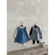 【現貨附發票_HARU】Thelala女童荷葉邊牛仔吊帶裙 柔軟舒適 時尚百搭 女孩派對連衣裙