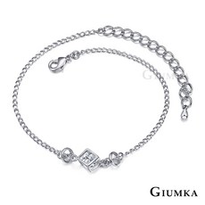 GIUMKA 腳鍊女．方塊遊戲．ML04009，時尚簡約，水鑽點綴，優質合金，可調節長度, 銀色