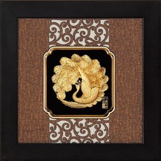 開運陶源雅鑑鑫品 小古典中國風孔雀富貴吉祥純金金箔畫 24x24cm 壁掛/桌飾, 詳見包裝