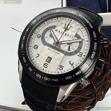 MASERATI手錶 R8871610001 46mm圓形精鋼錶殼 白色錶面 真皮錶帶 熊貓眼