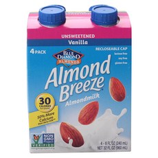 杏仁奶, 香草口味(無糖), 240ml, 4瓶