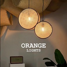 橙光燈飾 竹編吊燈 文青風咖啡廳日式北歐設計師愛用款手工藤編復古吊燈, 直徑40cm,附復古愛迪生8W 3000K黃光