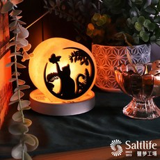 鹽夢工場 小剪影系列 美好時光鹽燈, 玫瑰小貓咪鹽燈 (含七彩瑪瑙石)