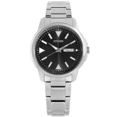CITIZEN 日本國內版 光動能手錶，星期日期顯示，防水100米，不鏽鋼材質，黑色錶盤，37mm
