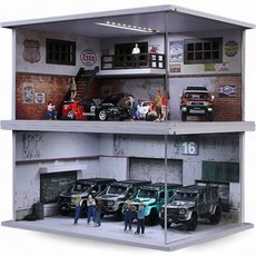 MoreArt 1:64 模型車燈光展示盒 防塵收納倉庫場景 汽車修理廠背景 小車車庫 物流倉庫 美式廠房, 1個